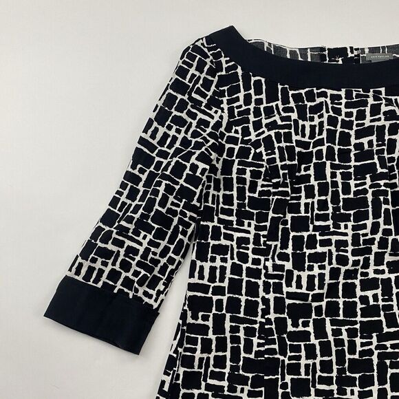 Ann Taylor Black White Geometric Print Blouse Boat Neck Side Zip Back Buttons 4 - Picture 5 of 12
